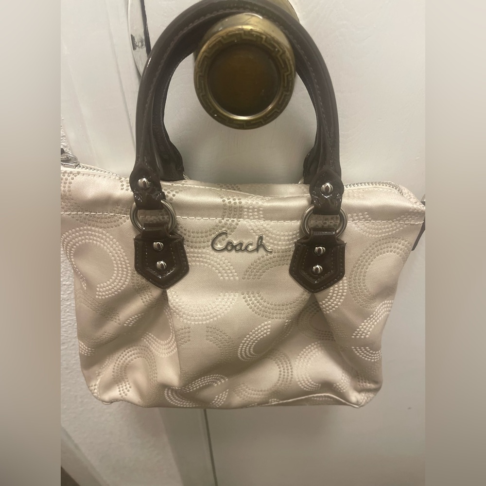 Coach Ashley Mini Tote – Beige Canvas with Pink Lining (F20343)